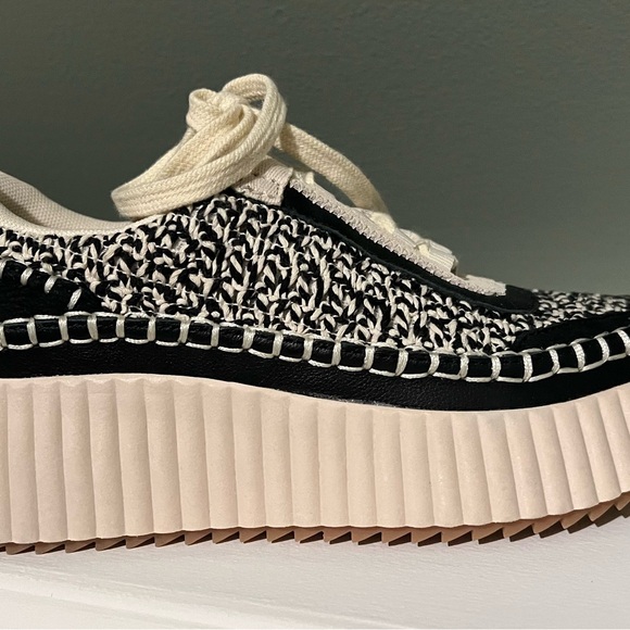 Dolce Vita Dolen Sneakers Black Knit Tennis Shoes Leather line - Picture 16 of 16